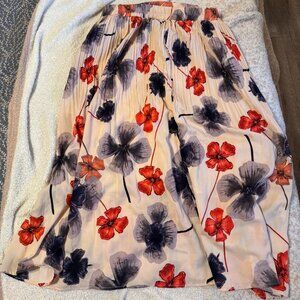 Pleated Floral Midi Skirt